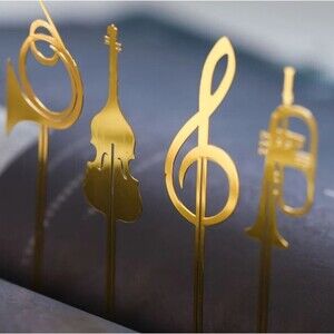 SET of 4 gold musical instruments notes bookmark page holders